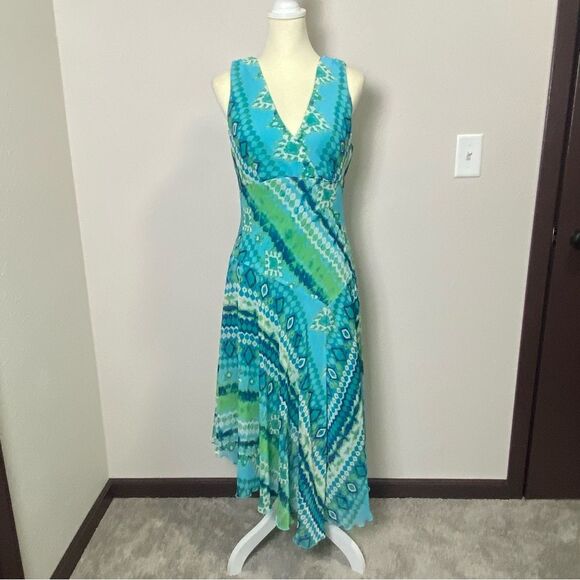 Vintage Y2K Dressbarn Asymmetrical Colorful Flowy Fairycore Midi Dress Size 10 - Picture 12 of 16